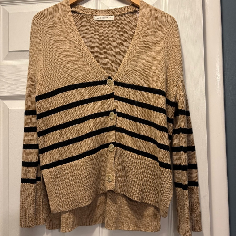 Classic Tan and Black Striped Cardigan